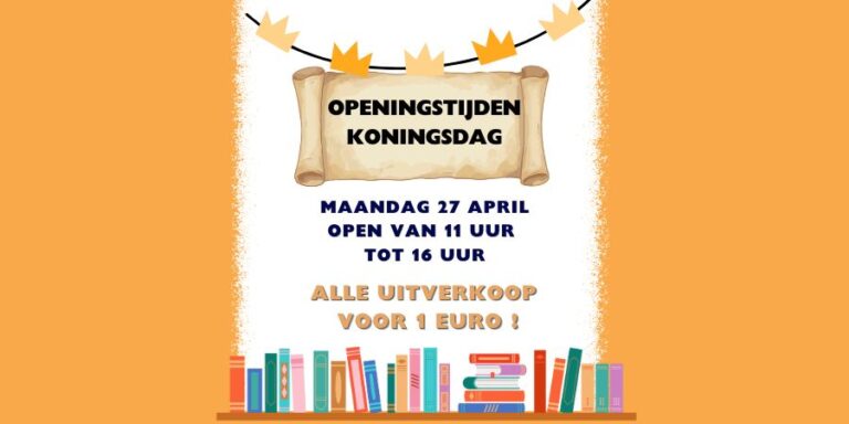 Openingstijden Koningsdag: 27 april is de winkel geopend van 11 tot 16 uur. Alle uitverkoop voor 1 euro!