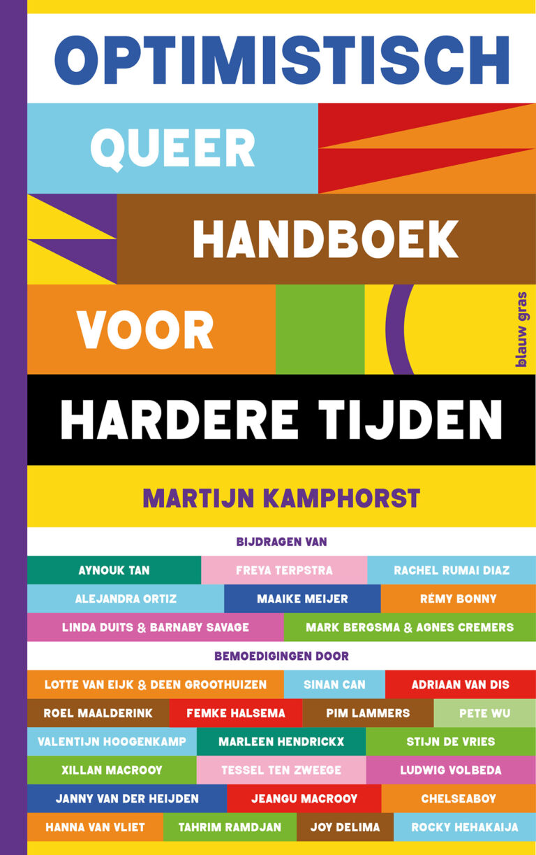 Cover van het boek 'Optimistisch Queer Handboek voor Hardere Tijden', samengesteld door Martijn Kamphorst
